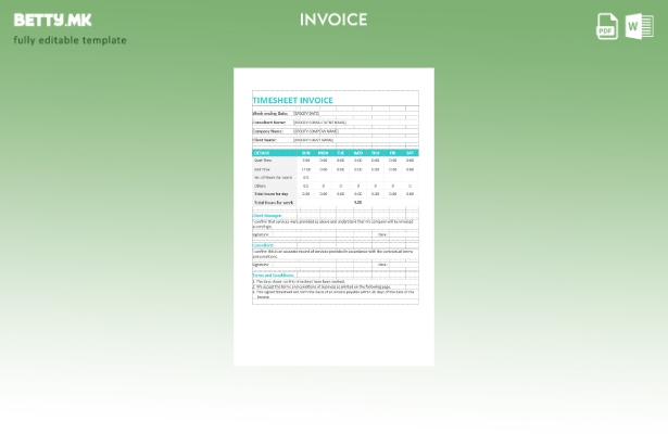 Модерен стил на примерок на шаблон за фактура на временски лист